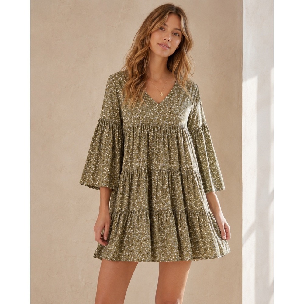Natural Life Charlotte Mini Dress XS/S Floral Flowy Tiered Peasant Cottage
